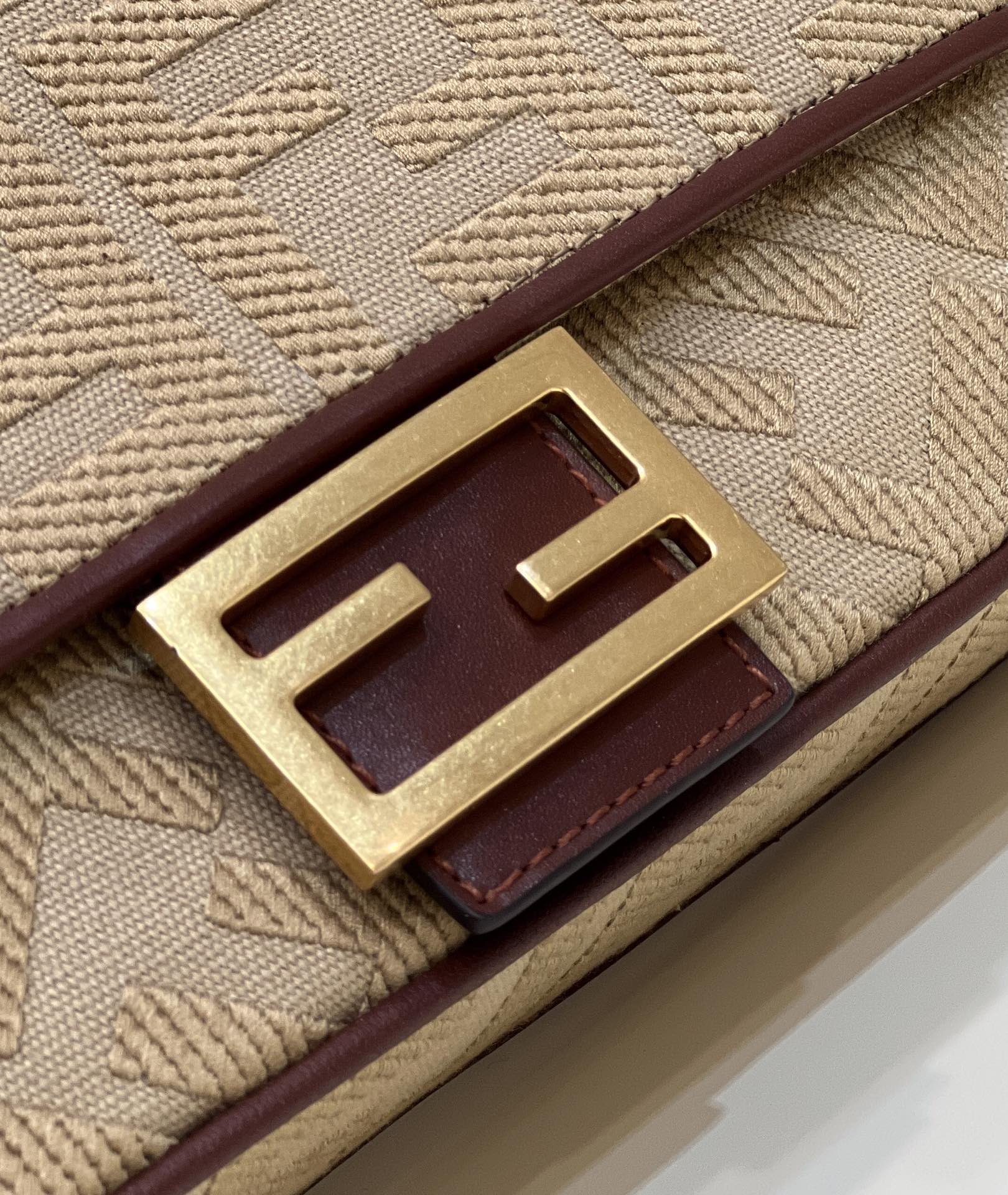 Fendi Medium Baguette FF Canvas Shoulder Bag Light Coffee